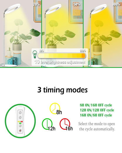 Yadoker 72 LEDs Full Spectrum Plant Grow Light for Indoor Plants，Height Adjustable, 6.3" Aluminum Housing,Automatic Timer with 8/12/16 Hours,10-Level Brightness,White Plant Light,1Pack