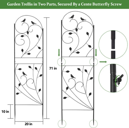 Garden Trellis for Climbing Plants, 71" H x 20" W, 2 Pack Heavy-Duty Metal Garden Trellis, Black Coated Rustproof Trellis for Plants Outdoor, Roses, Ivy, Flowers, and Vines