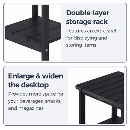 Square Outdoor Side Table Adirondack Side Table, Water-resistant & 2-Tier Small End Table for Patio, Beach Chair & Poolside, Bedside Table for Living Room & Bedroom, Easy Assembly, Black