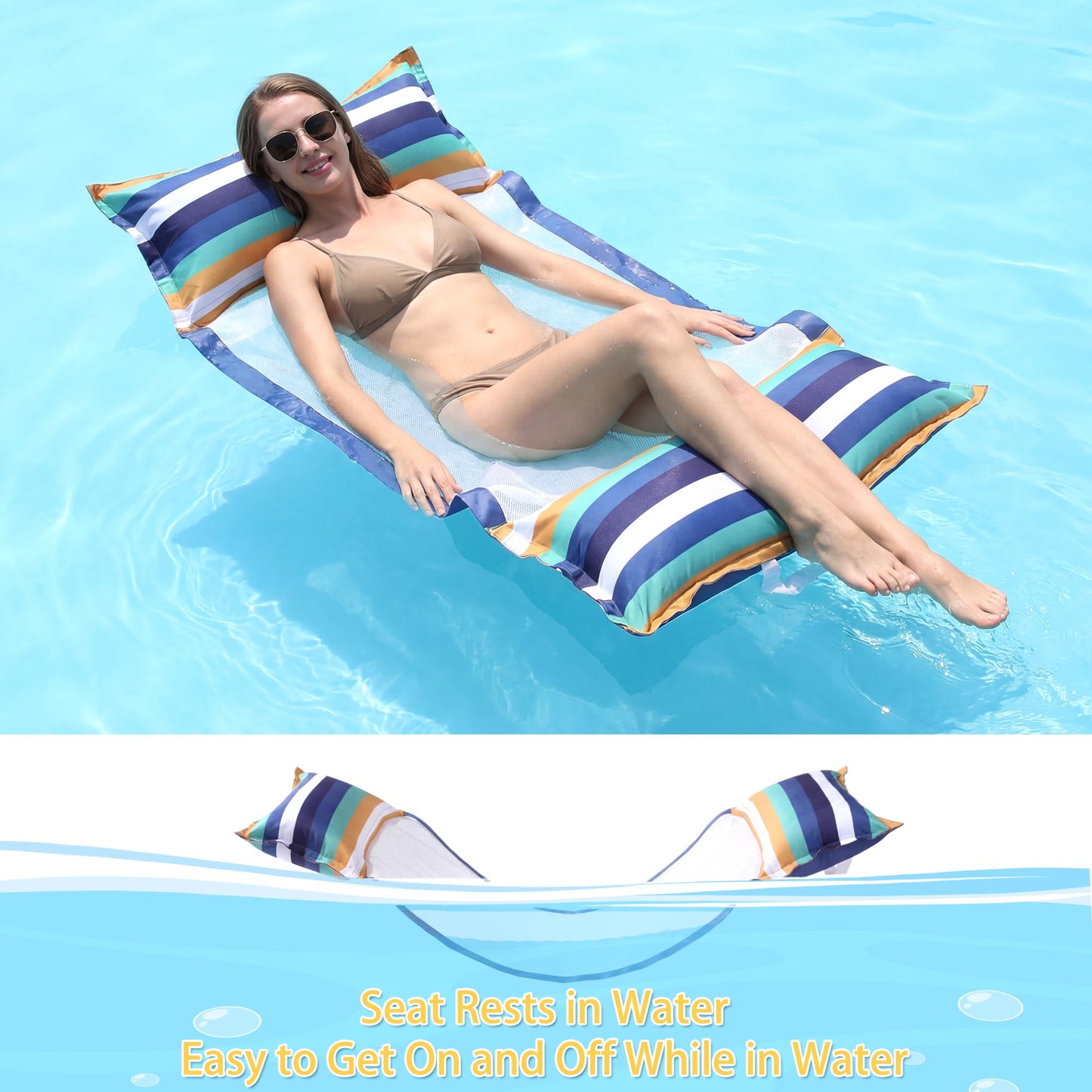 FindUWill Pool Hammock Floats, XL, 2Pack Inflatable Water Floaties 4-in-1 (Saddle, Lounge Chair, Drifter), Lounger for Adults