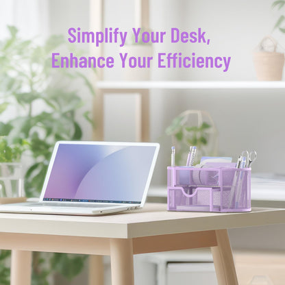 SUPEASY Mesh Desk Organizer, Desk Accessories & Workspace Organizers with Drawers, Pencil Holder for Desk with 9 Compartments for Office Suppliess, School, Classroom, 8.6 x 4.3 x 4.1 Inch, Purple