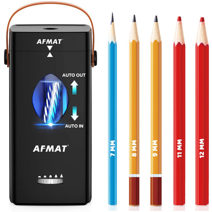AFMAT Electric Pencil Sharpener, Fully Automatic Pencil Sharpener for 6-12mm No.2/Jumbo Pencils, Auto in & Out, 5 Sharpness Modes, Rechargeable Heavy Duty Sharpeners for Classroom/Home/Office PSC7