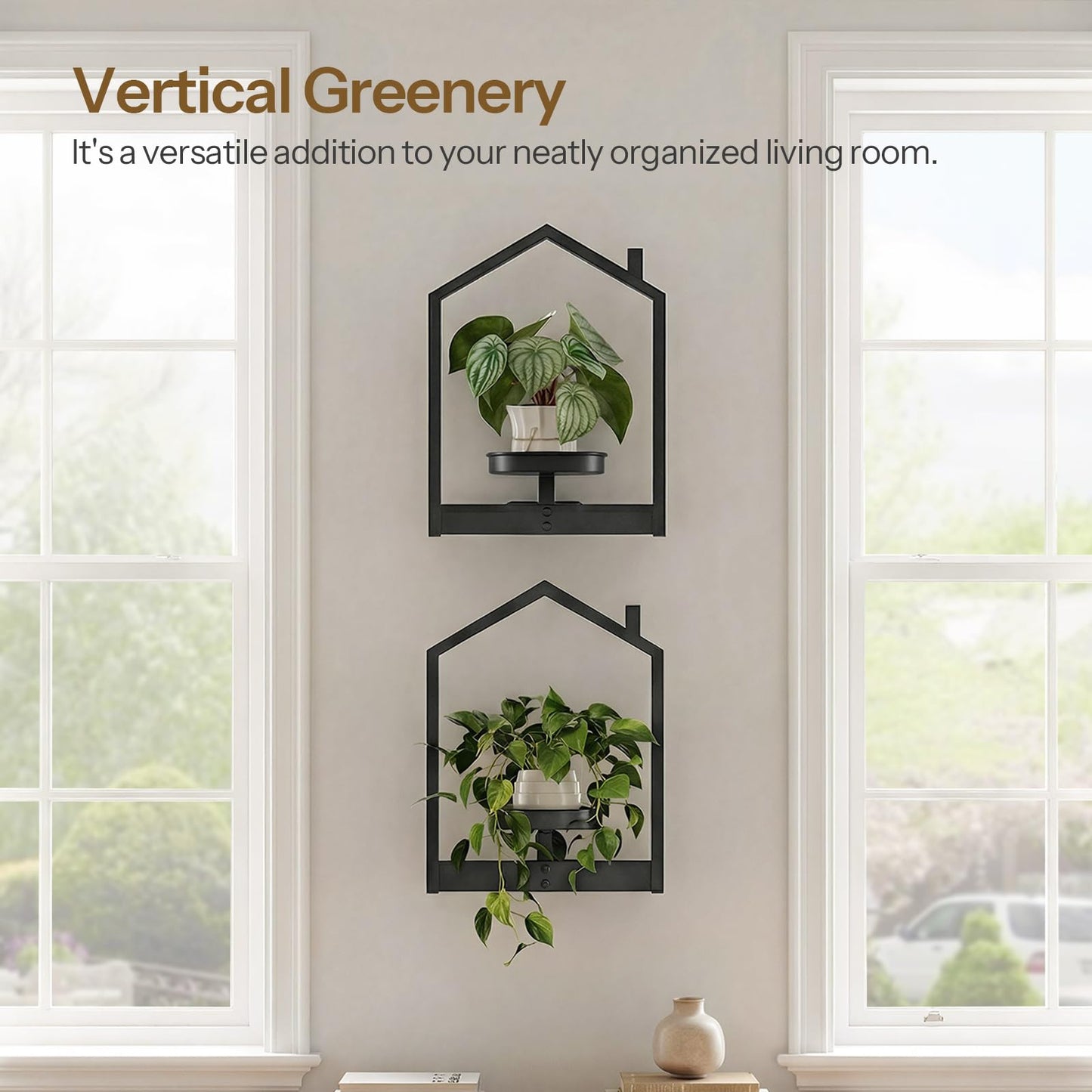 HOOBRO Hanging Planters for Indoor Plants, Wall Plant Holder Set of 3, Plant Hanger Indoor Window Plant Shelves, Metal Frame, Space Saving, for Living Room Outdoor Entryway, Black BK08HJP301