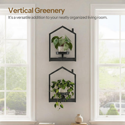 HOOBRO Hanging Planters for Indoor Plants, Wall Plant Holder Set of 3, Plant Hanger Indoor Window Plant Shelves, Metal Frame, Space Saving, for Living Room Outdoor Entryway, Black BK08HJP301