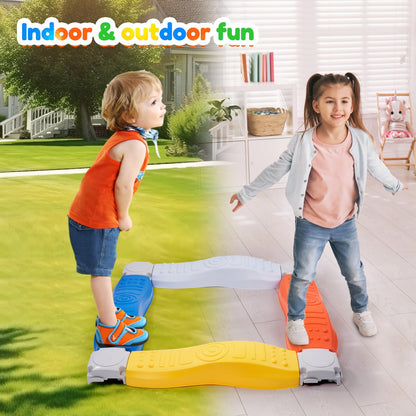 8Pcs Stepping Stones for Kids Balance Beam Toddler Non-Slip Plastic Balance Stepping Stones Sensory Toys for Toddlers, Indoor or Outdoor Play, for Age 3-5 Years, Orange Blue