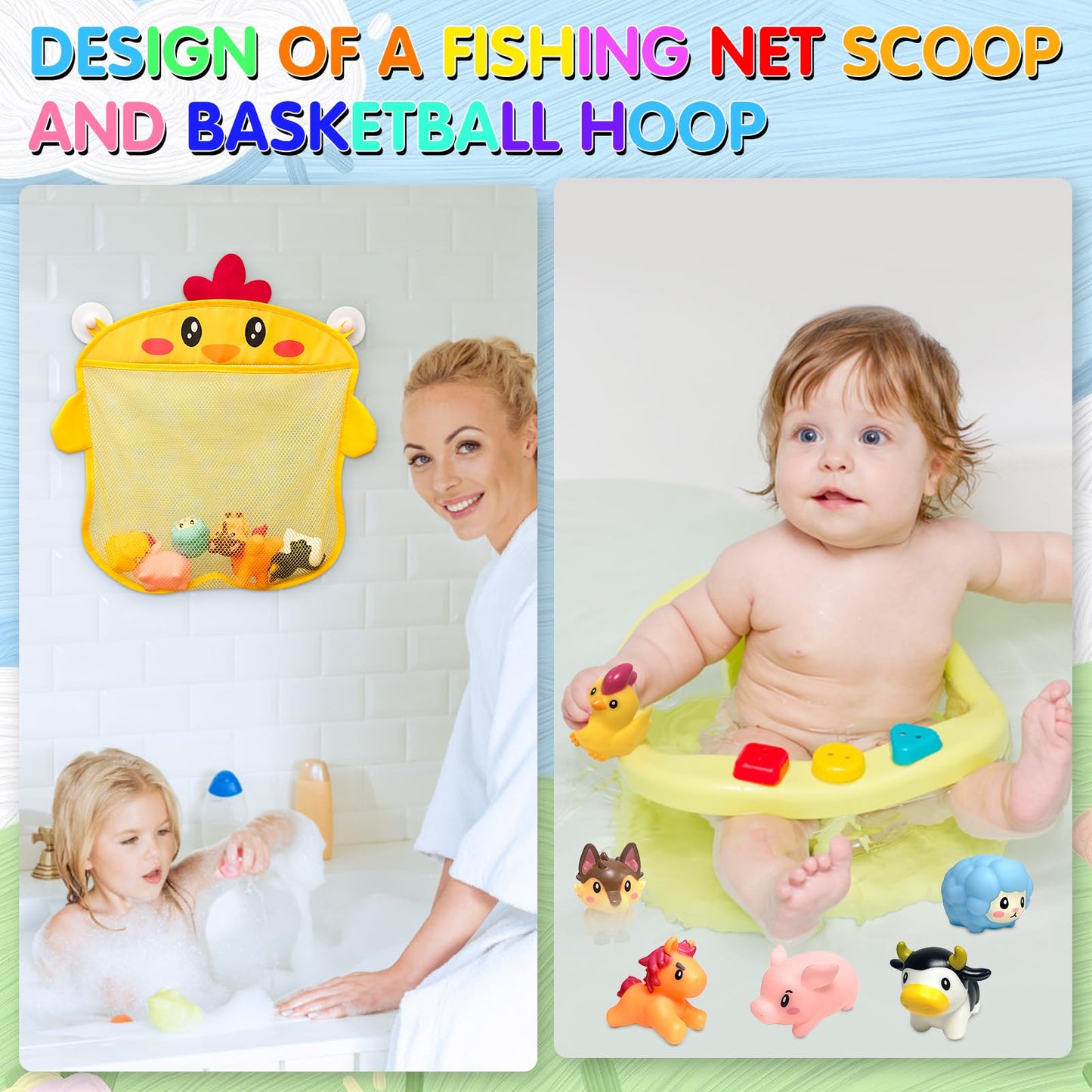 No Hole Mold Free Bath Toys for Toddlers 1-3, Animal Water Toys for 6-12 Months Infants with Storage Bag, Soft Squeezable Water Toys for Babies and Toddlers, for Pool, Bathtub, Beach, Tub