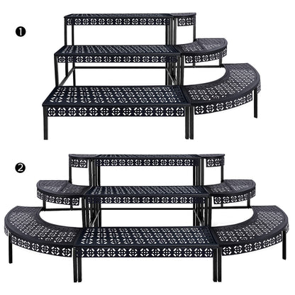 aboxoo 3 Tier Plant Stand Flower Pot Rack, Metal Stair-Step Style Corner Shelf Planters, Quarter Round Display Holder for Indoor Outdoor Use(Black, Semicircle)