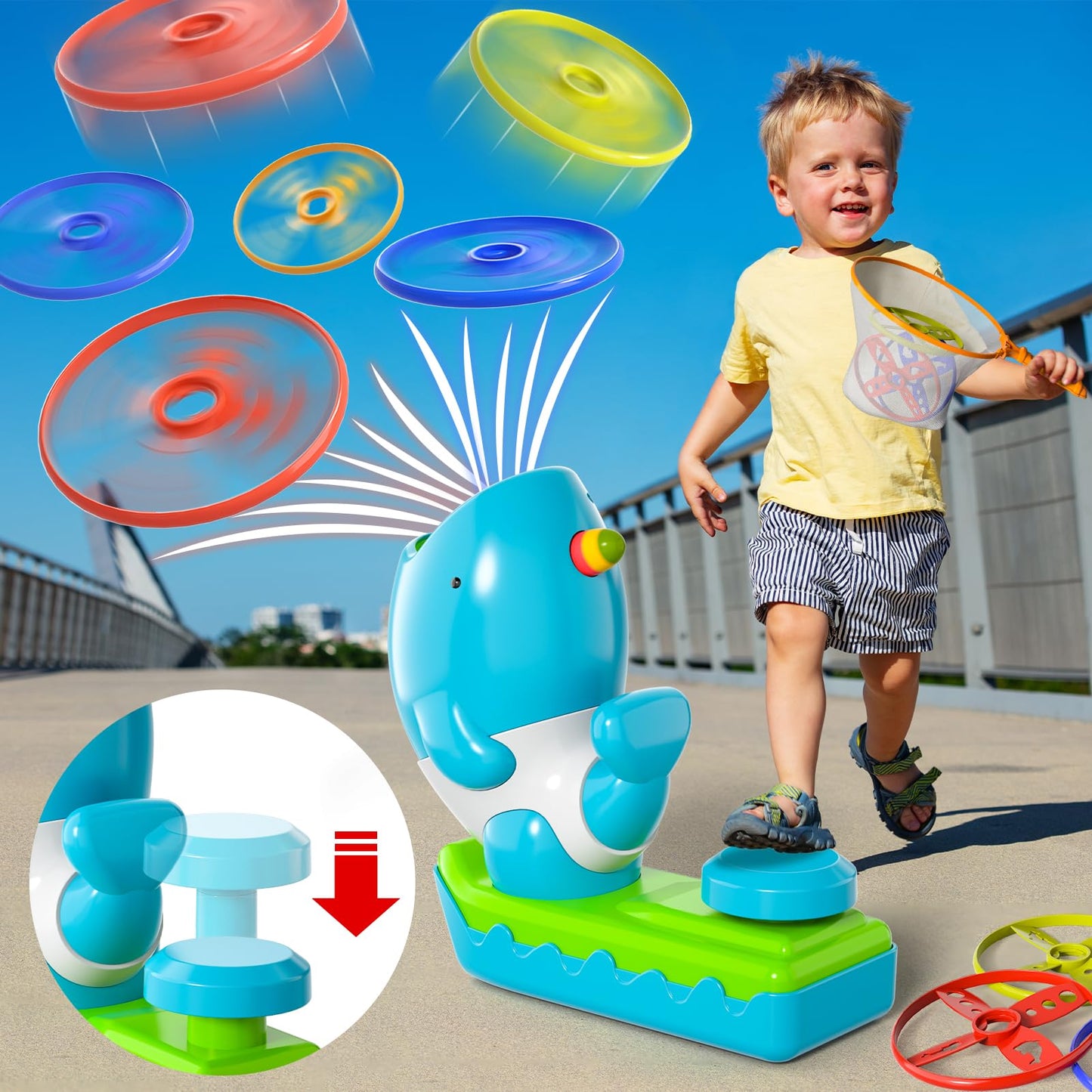 KukuFun Outdoor Toys for Kids Boys Ages 3-5 4-8, Flying Disc Launcher Outside Toys Gifts for 3 4 5 6 7 8 Year Old Kids, Ideas Outside Outdoor Game for Toddlers Boys Ages 3-5 6-8 5-7