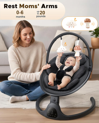 Baby Swing for Infants, Infant Swing with 5 Swing Speed, Built-in Lullabies, 5-Point Harness, Electric Infant Swing with Bluetooth for Indoor & Outdoor Use (Black)