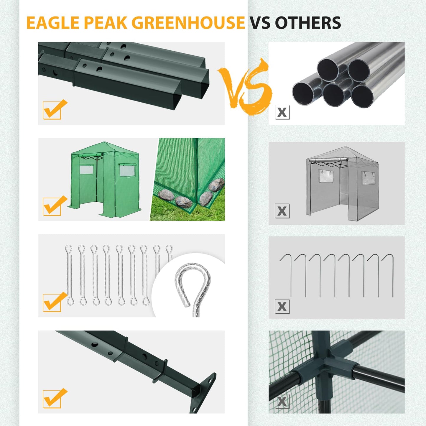EAGLE PEAK 6x4 Portable Walk in Greenhouse, Pop Up Indoor Outdoor Greenhouse, Green House Kit with Zippered Roll-Up Doors and Windows, PE Cover, Clear/Green