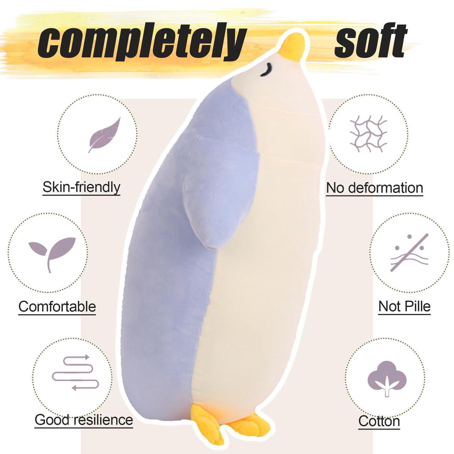 DENTRUN Penguin Stuffed Animals Bulk, Cute Penguin Plush Doll Play Toys for Kids Girls Boys Adults Birthday Xmas Halloween Present Adorable Soft Plushies, 12.20/18.11/22.44/25.98 Inchs, Blue, Black