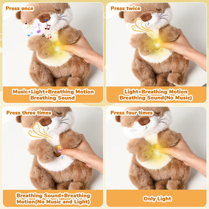 Breathing Stuffed Animal, Soothe Snuggle Otter Plush for Anxiety Adults and Kids, Volume Control, Machine Washable, Baby toy Sleep Buddy Soothing Otter with Realistic Breathing and Lights Music