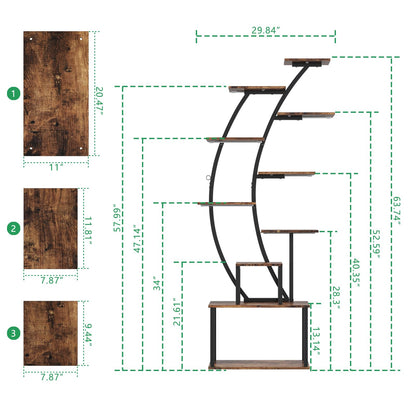 Plant Stand Indoor with Grow Lights, 63" Tall Plant Shelf, Lighted Corner Plant Stands for Indoor Growing, 9-Tier Large Flower Holder, Plant Display for Living Room, Black