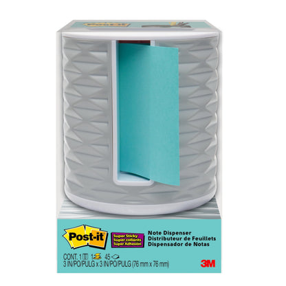 Post-it Note Dispenser with Post-it Pop-up Notes, White Base with Grey Geometric Pattern, 1 Aqua Splash 3 in. x 3 in. Super Sticky Note Pad, Classroom or Office Supplies