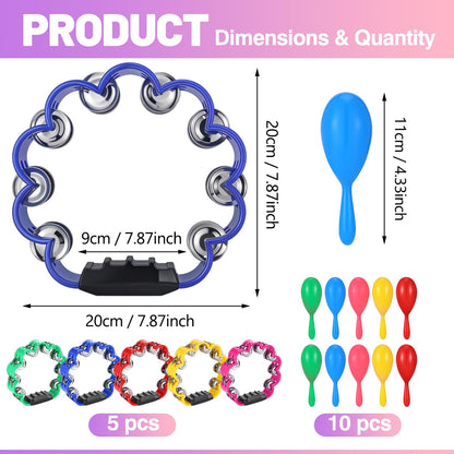 AOKISY 15 Pcs Petal Tambourine Set-with Sand Hammers Jingle All the Way!Double Row Metal Jingles Hand Held Percussion Drum for Bar Party KTV School Family Christian Dance Christmas Charity Project