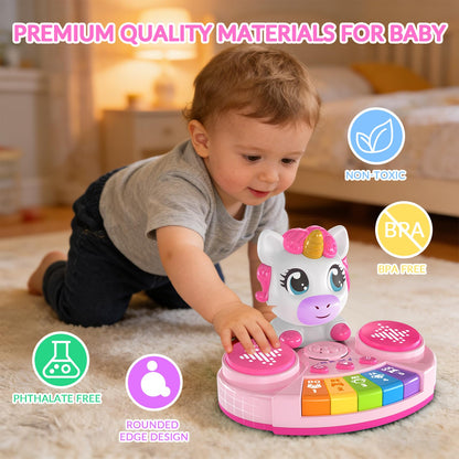 DPDos Unicorn Baby Piano Toy with Animal Sounds, Light Up Musical Keyboard, Educational Toddler Learning Toys for 1 Year Old Girl, Birthday Gifts 6+ Months