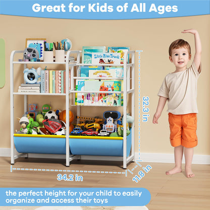 GUIBUKEYAN 3 in 1 Kids Bookshelf and Toy Storage Organizer, Baby Montessori Bookshelf Book Organizer for Kids, Toddler Book Display Shelf Ideal for Classrooms, Playrooms and Nurseries (Light Blue)