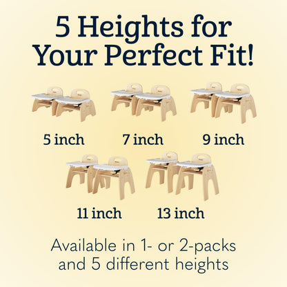 Foundations Easy Serve Low Wood Feeding Chairs Multipack, Adjustable Harness, Removable Dishwasher Safe Tray, No-Tip Base, Stackable Toddler Chairs, 2 Pack, 13 inch