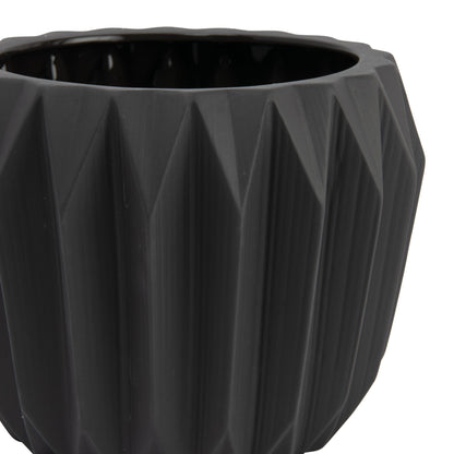 Bloomingville Round Grey Fluted Ceramic Flower Pot