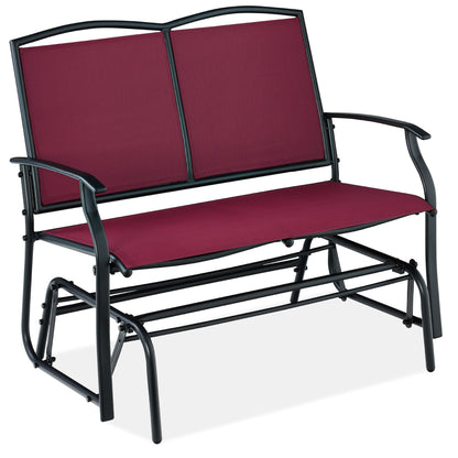 Best Choice Products 2-Person Outdoor Patio Swing Glider Steel Bench Loveseat Rocker for Deck, Porch w/Textilene Fabric, Steel Frame - Burgundy/Black