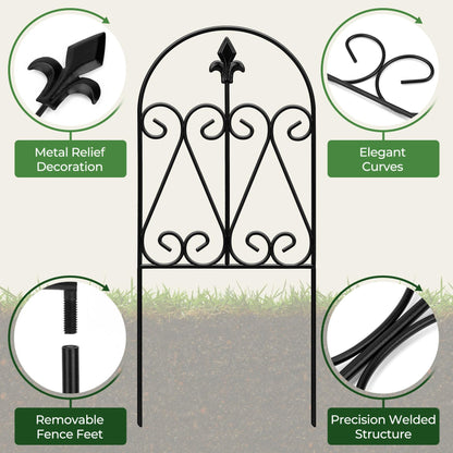 HIHADUUM 24.5in (H) x 10.8ft(L) Decorative Garden Fence, 10 Pack Heavy Duty No Dig Fence for Dogs, Metal Arched Garden Fencing Barrier Outdoor Fencing for Flower Beds, Patio & Yard Decor