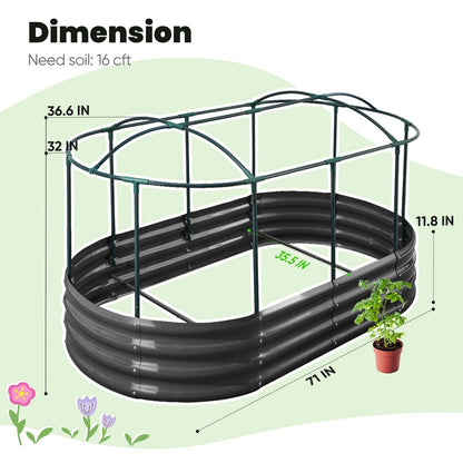 KING BIRD Raised Garden Bed with Cover Galvanized Oval Planter Garden Box Outdoor for Gardening, Vegetables, Flowers 71x36x12 in, White