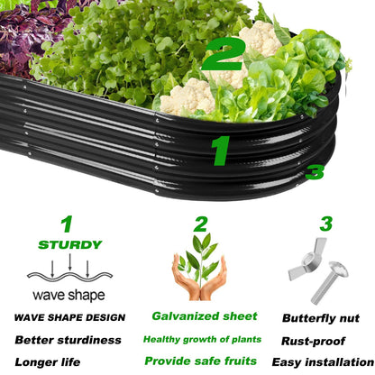 Rakukiri Raised Garden Bed GRS Certified Galvanized Planter Box Outdoor, 5ft Oval Rot-Resistant Metal Garden Bed Planter, Recycled Material Planter for Vegetables Flowers Herbs (Black)