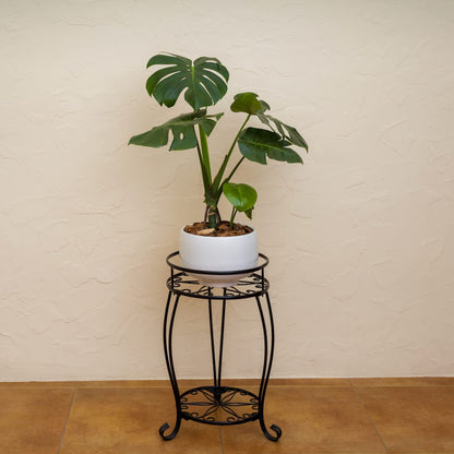 FaithLand Plant Stand, Heavy Duty Metal Planter Holder Indoor Outdoor, 2 Tier Round Potted Supports Rack, Corner Display Shelf Black
