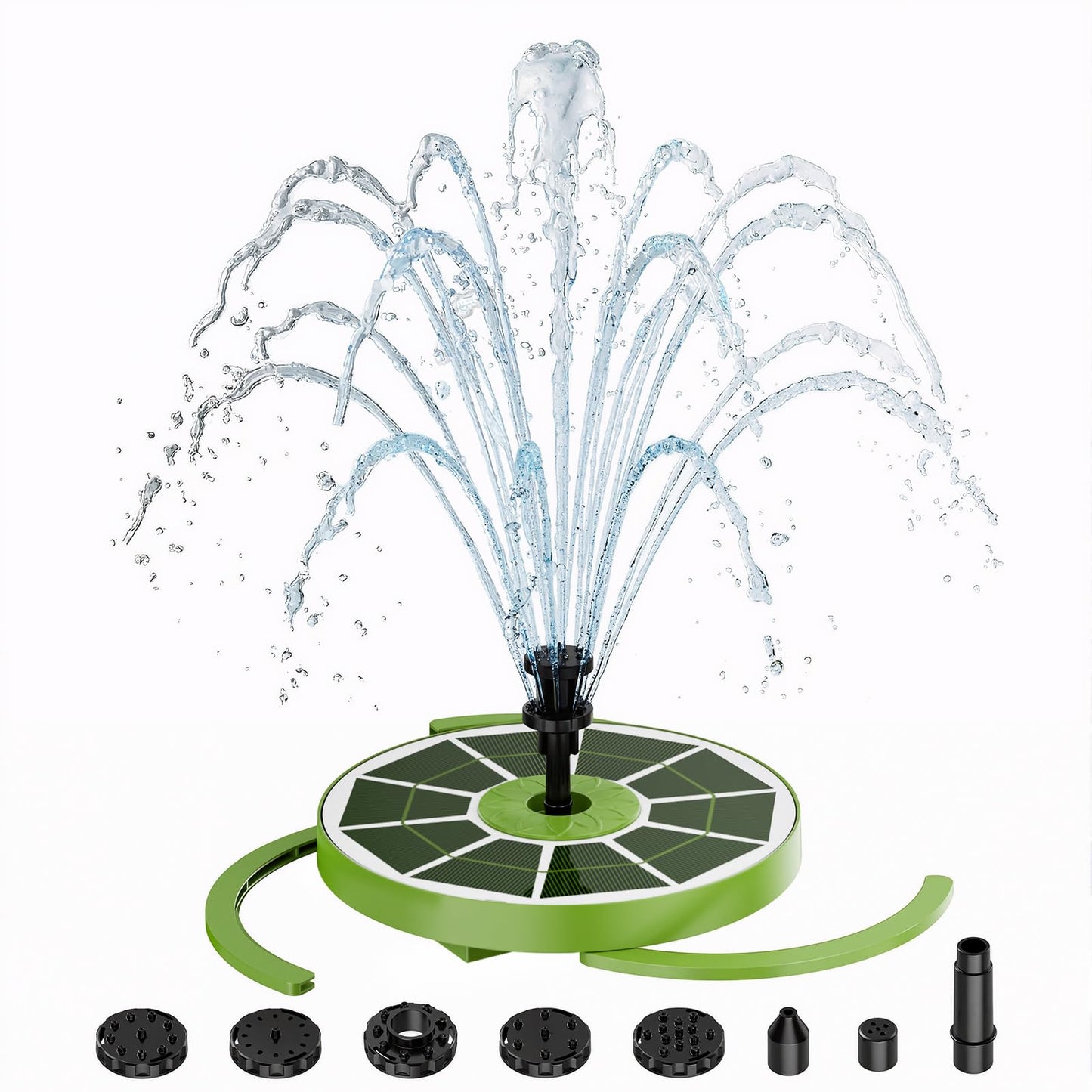 AISITIN 3.5W Solar Bird Bath Fountain with Built-in 1800mAh Battery, Solar Water Pump with 8 Nozzles, Solar Powered Floating Fountain for Outdoor Garden, Birdbath, Pond, Pool, Fish Tank - Dark Green
