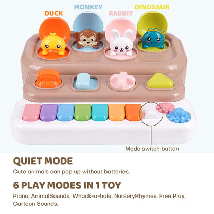 LESSETI Interactive Pop Up Toy with Piano Keyboard - Cause and Effect Animal Toy with Music and Light for Toddlers 1-3, STEM Learning Educational Baby Toys, Birthday Gifts for Boys Girls 6-12 Months