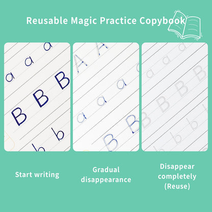 Reusable Grooved Handwriting Practice Workbooks for Kids Ages 3-8 – Magic Disappearing Ink & 3D Groove – Preschool Kindergarten Children Writing Books with Pen Grips