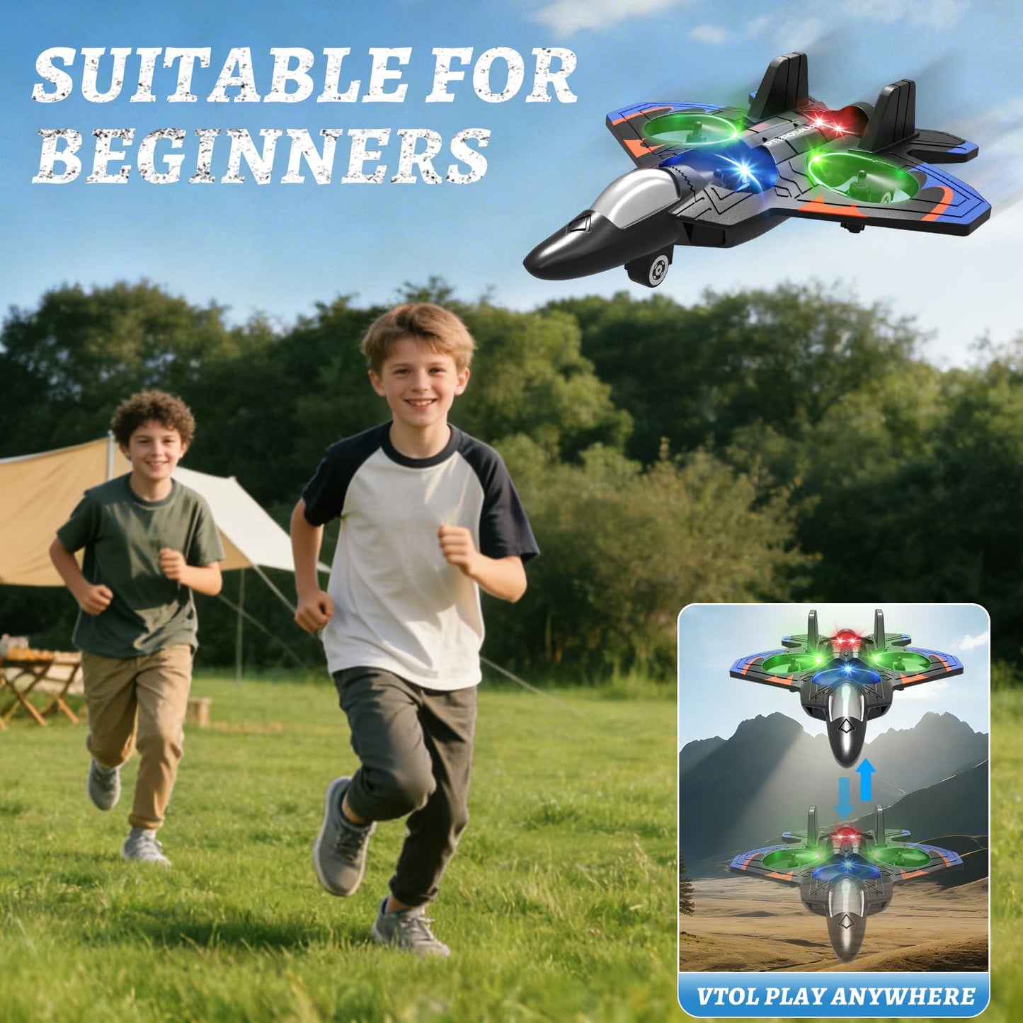 Tubokoro Foam Remote Control Airplanes RC Planes for Kids Adults, RC Airplane Fighter Jet with Light, 360° Flip Fighter Jet Toys, Stunt Roll, Airplane Toy Gifts for Kids Boys