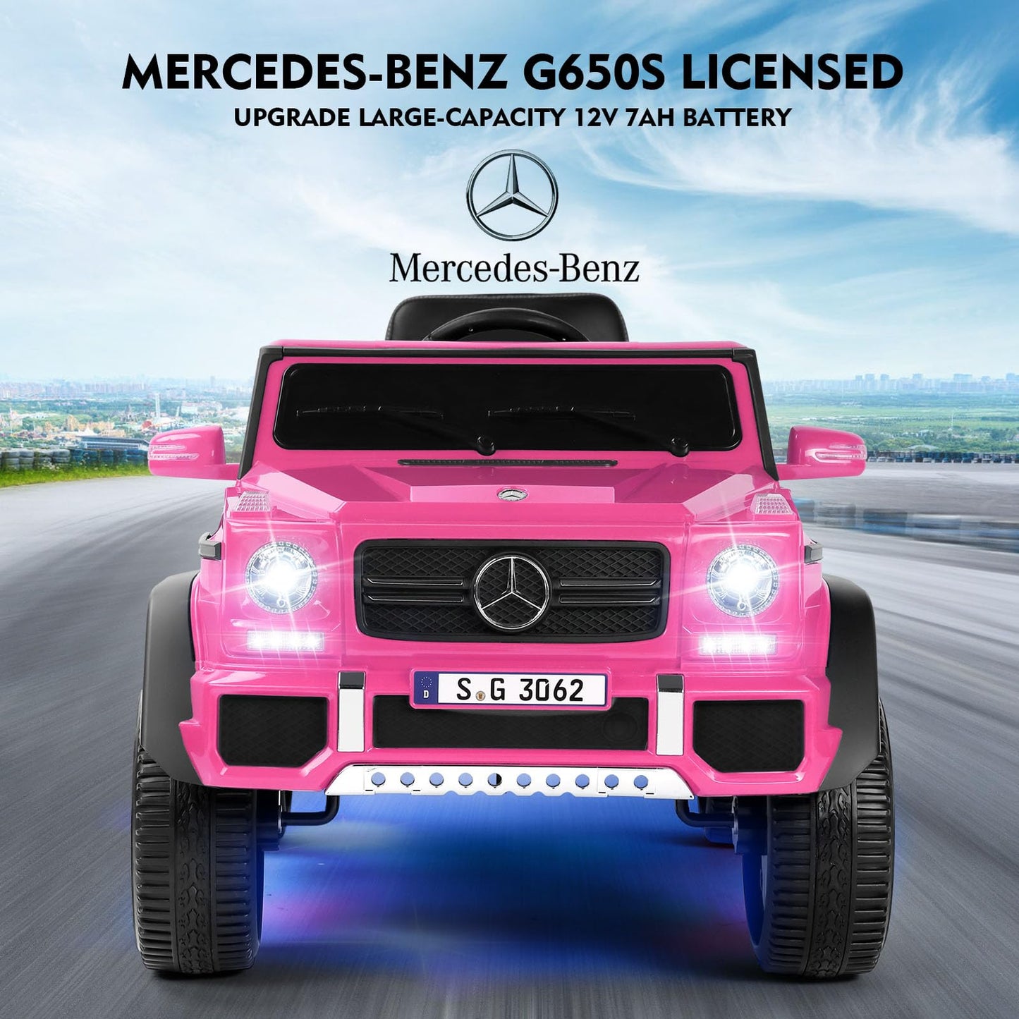JOYLDIAS Ride On Cars, Licensed Mercedes-Benz Maybach G650S, 12V7AH Battery Powered Toy Electric Car for Kids W/LED Underglow Lights,Remote Control, 2 Motors, 3 Speeds, Music, Bluetooth,Horn,Pink