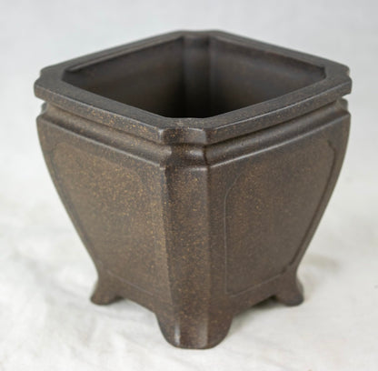Yubonzai Vintage Square Yixing Shohin Zisha Bonsai Pot, Cactus & Succulent Planter + Mesh - 4"x 4"x 3.75"