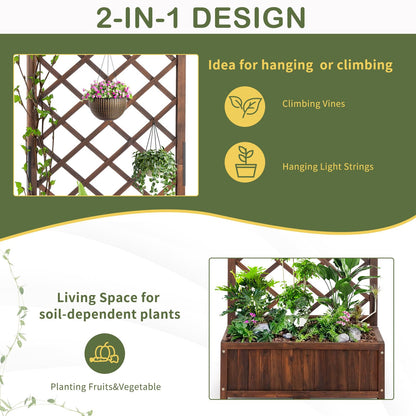 Outvita Wood Planter with Trellis, 29" x 17" x 67" Outdoor Raised Garden Bed with Drainage Holes, Vertical Standing Planter Box for Climbing Plants Vegetable in Garden, Patio, Balcony (Brown)