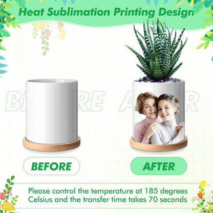 Teenyyou 6 Pcs Sublimation Flower Pot Blanks Mini 3.2 in Garden Ceramic Succulent Planter Pot with Bamboo Tray with Drainage Hole Thank You Gifts for Employee Appreciation Plant Lover