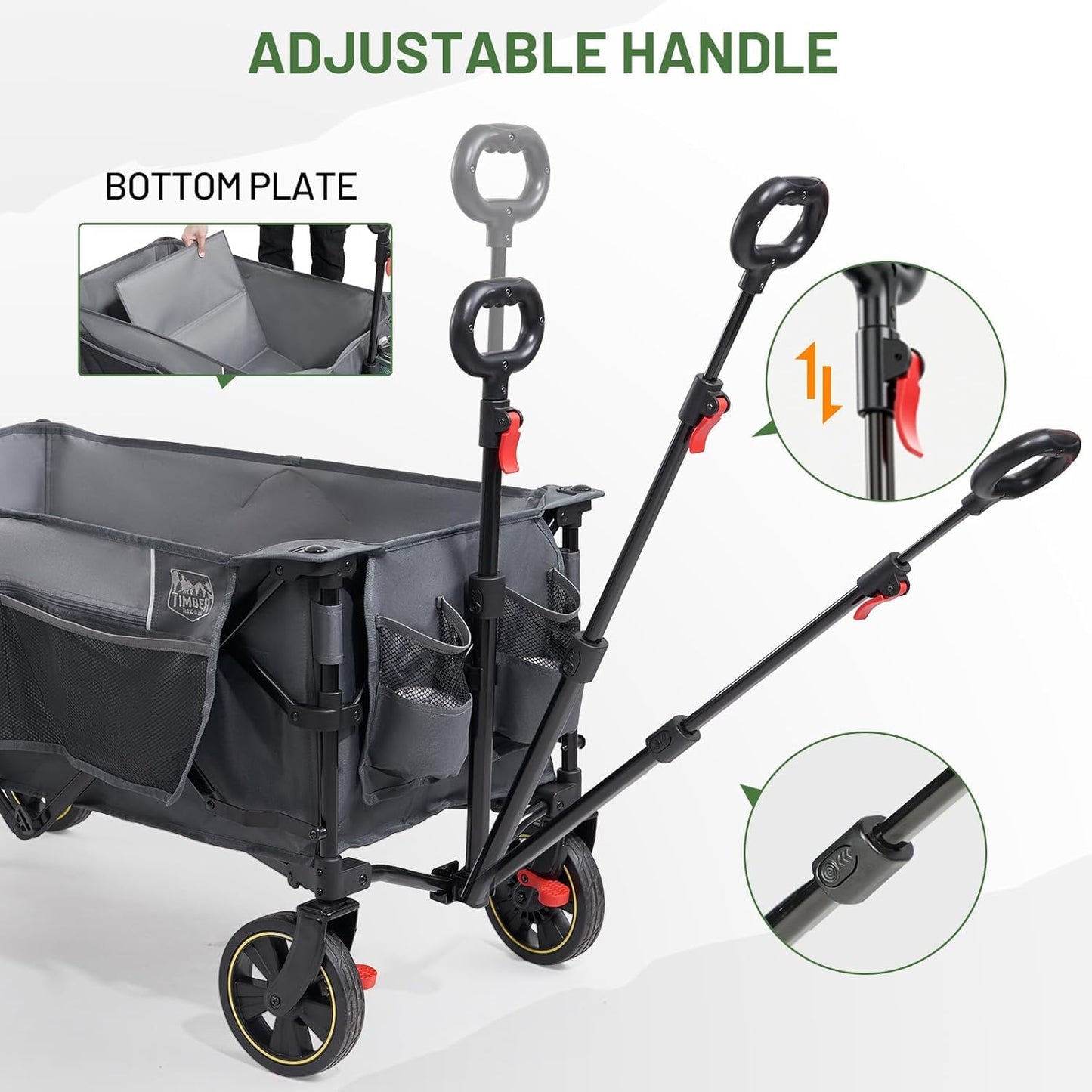 Timber Ridge Collapsible Wagon Cart with Brakes, 400lbs Heavy Duty Large Capacity Compact Portable Folding Wagon, Utility Grocery Cart for Camping, Gardening, Shopping-Grey