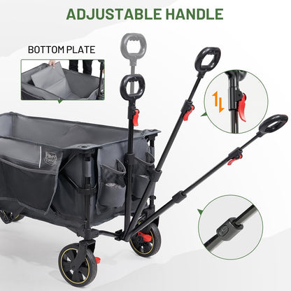 Timber Ridge Collapsible Wagon Cart with Brakes, 400lbs Heavy Duty Large Capacity Compact Portable Folding Wagon, Utility Grocery Cart for Camping, Gardening, Shopping-Grey