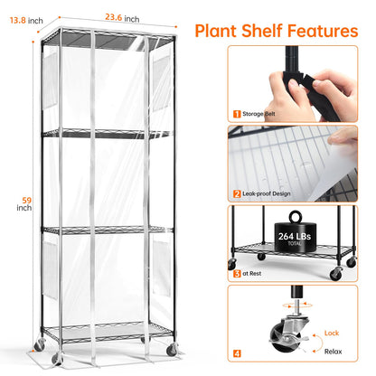 Bstrip Indoor Greenhouse with Grow Light, 23.5"x13.8"x59" Portable Metal Greenhouse Shelves with T8 2FT Full Spectrum Grow Light & Timer, Adjustable Plant Stand for Indoor Plant, Spring Seed Starting