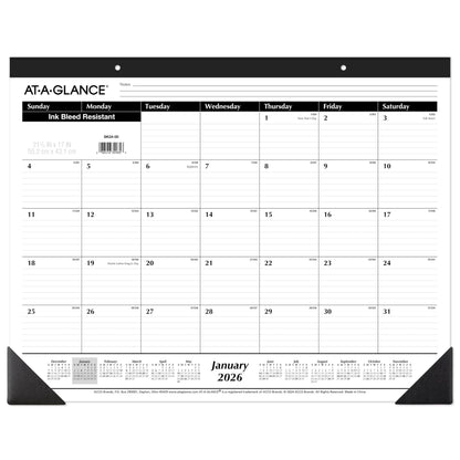 AT-A-GLANCE 2026 Desk Calendar, Monthly, Desk Pad, 21-3/4" x 17", Large, Ruled Blocks (SK240026), White