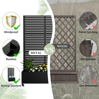 Baotree Metal Raised Garden Planter Bed, 72"x47"x16" Outdoor Planter Box with Trellis and Wheels for Climbing Plants, Vegetables & Vines, Features Drainage Holes and Privacy Screen (Black-Louvered)