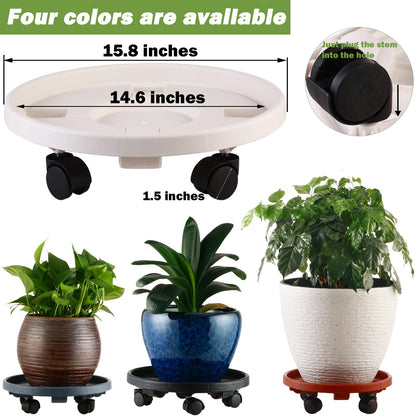 5 Pakcs Large Plant Caddy with Wheels 15.8" Rolling Plant Stands Heavy-duty Plastic Plant Roller Base Pot Movers Plant Saucer on Wheels Indoor Outdoor Plant Dolly with Caster Tray Coaster White