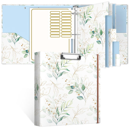 Rouidr 3 Ring Binder, 2 Inch Round Ring Binder Organizer with Clipboard, 5 Dividers Tabs, A4 8.5 x 11 Inch Paper & Clear Sleeves for School, Office Supplies, Leaves