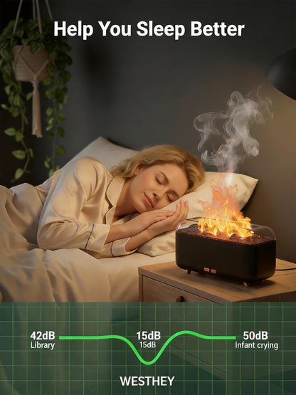 Essential Oil Diffuser, Fireplace Flame Aromatherapy Diffuser 500ml Aroma Humidifier for Home with 8 Colors Night Light, Timer, Auto-Off, Noiseless Scent Diffuser for Bedroom, Office,Yoga