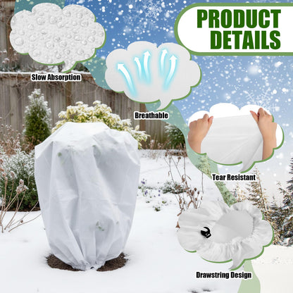 SATINIOR 16 Pcs 32 x 47 Inch Plant Covers Freeze Protection, Reusable Plant Protector Frost Cloth Warm Blankets, Winter Bush Tree Cover with Drawstring Outdoor (White)