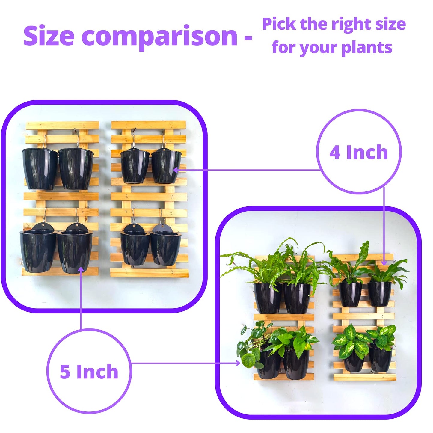 LaLaGreen Wall Planters for Indoor Plants - 10 Pack, 5 Inch Black Self Watering Wall Planter, Eco Wall Mounted Planters System Living Hanging Wall Pots Holder Trendy Live Wall Garden Indoor for Herb