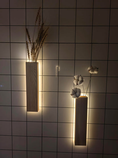 Artificial Eucalyptus with LED Lights Wall Planters Rustic Wall Decor with Lights Wall Sconces Fake Vines for Room Decor Home Bedroom Living Room Bathroom Hanging Vase for Dried Flowers Faux Plants