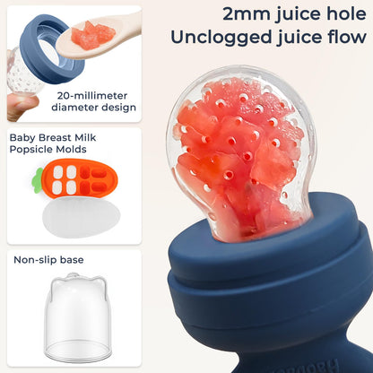 HAOBAOBEI Baby Fruit Feeder 2 Pack with Freezer Tray, 4 Silicone Pouches in 3 Sizes, Breastmilk Popsicle Mold, Food Feeder Pacifier and Silicone Teether for Teething Relief, 4+ Months
