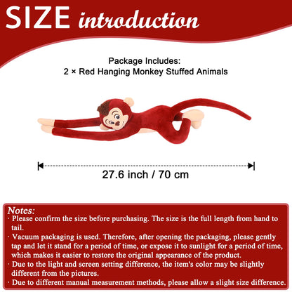 zhidiloveyou 2PCS Hanging Monkey Stuffed Animals Plush Cute Red Monkey Toy for Kids, 27.6"