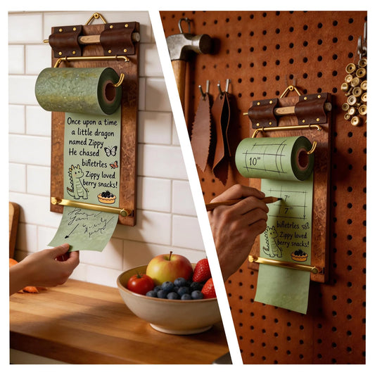 Sticky Note Dispenser, Vintage Paper Roll Dispenser with Wooden Base, Built-in Memo Roll for Desk Wall Home Office Cafe Decor